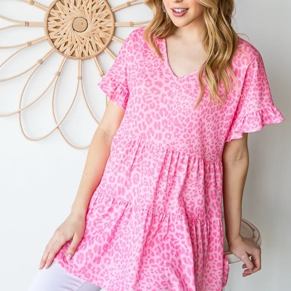 Heimish Full Size Leopard Ruffle Trim Short Sleeve Top - Picture 11 of 14